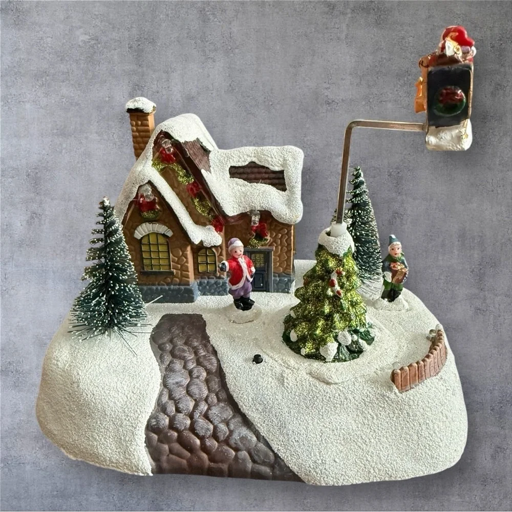 Christmas Village Landscape with Rotating Santa & Sleigh